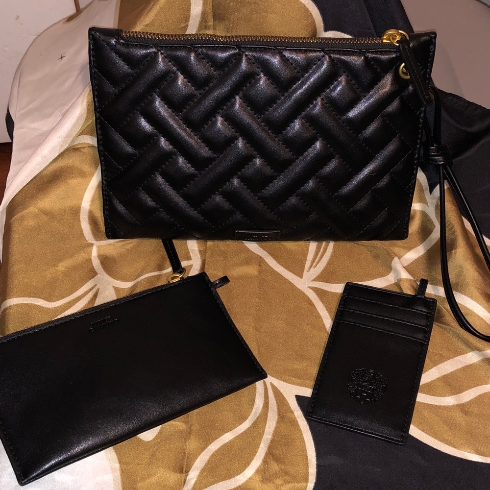 NWOT Vince Camuto Black Quilted Clutch with Card Holder and Pouch.